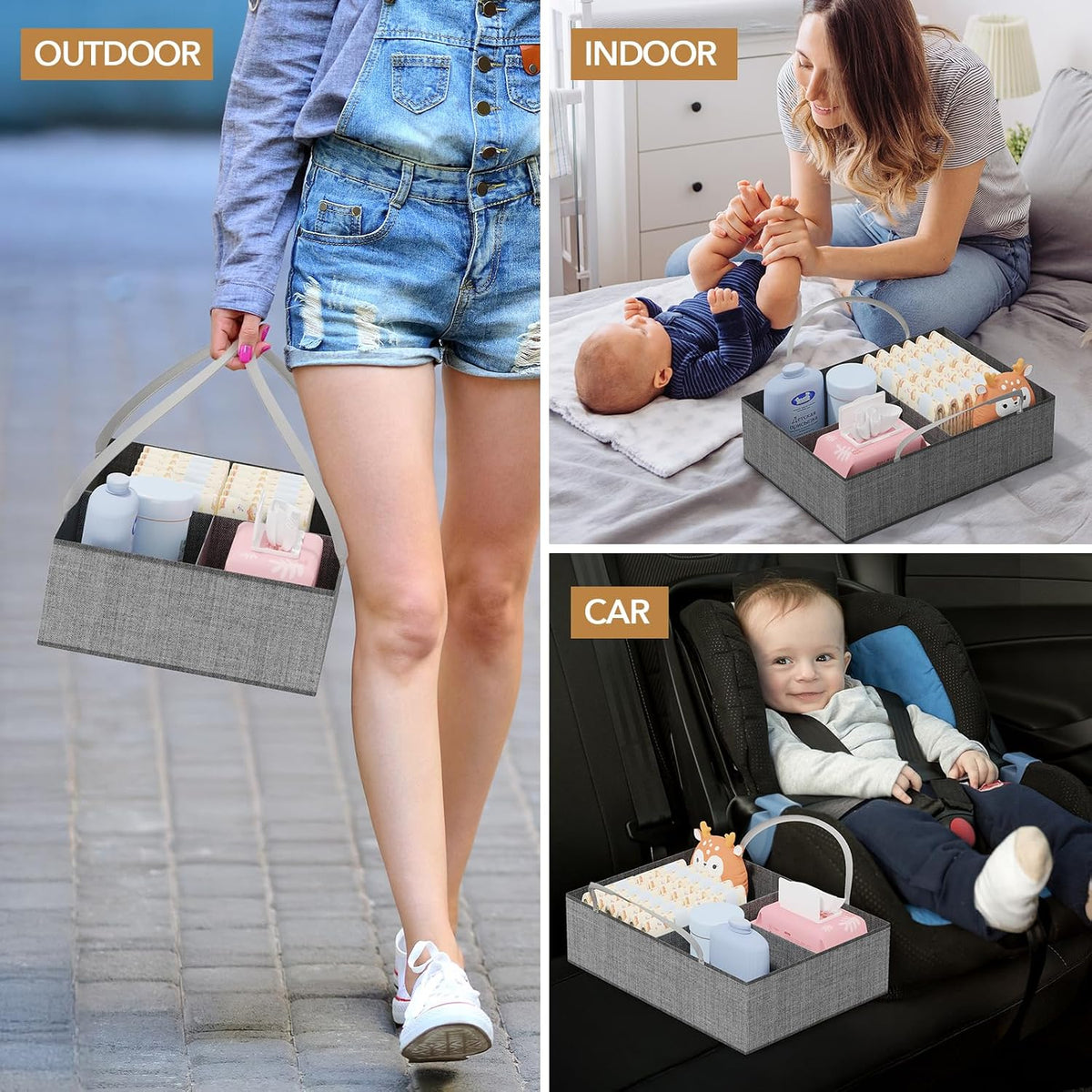 3in1 Diaper Caddy Organizer - Diaper Caddy & Rolling Diaper Cart for Nursery and Baby Essentials, Multi-Function Utility Cart for Bedroom and Bathroom(Basket&Pocket)