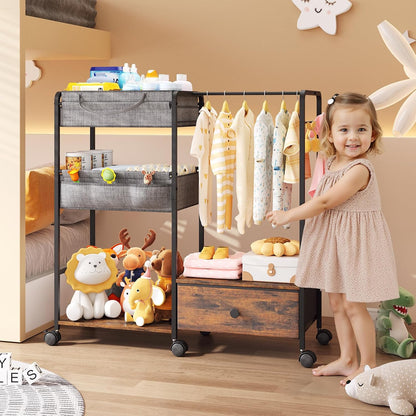 3in1 Diaper Caddy Organizer - Diaper Caddy & Rolling Diaper Cart for Nursery and Baby Essentials, Multi-Function Utility Cart for Bedroom and Bathroom(Basket&Pocket)