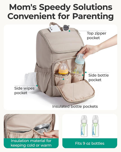 Diaper Bag Backpack with Changing Pad, Insulated Bottle Holders