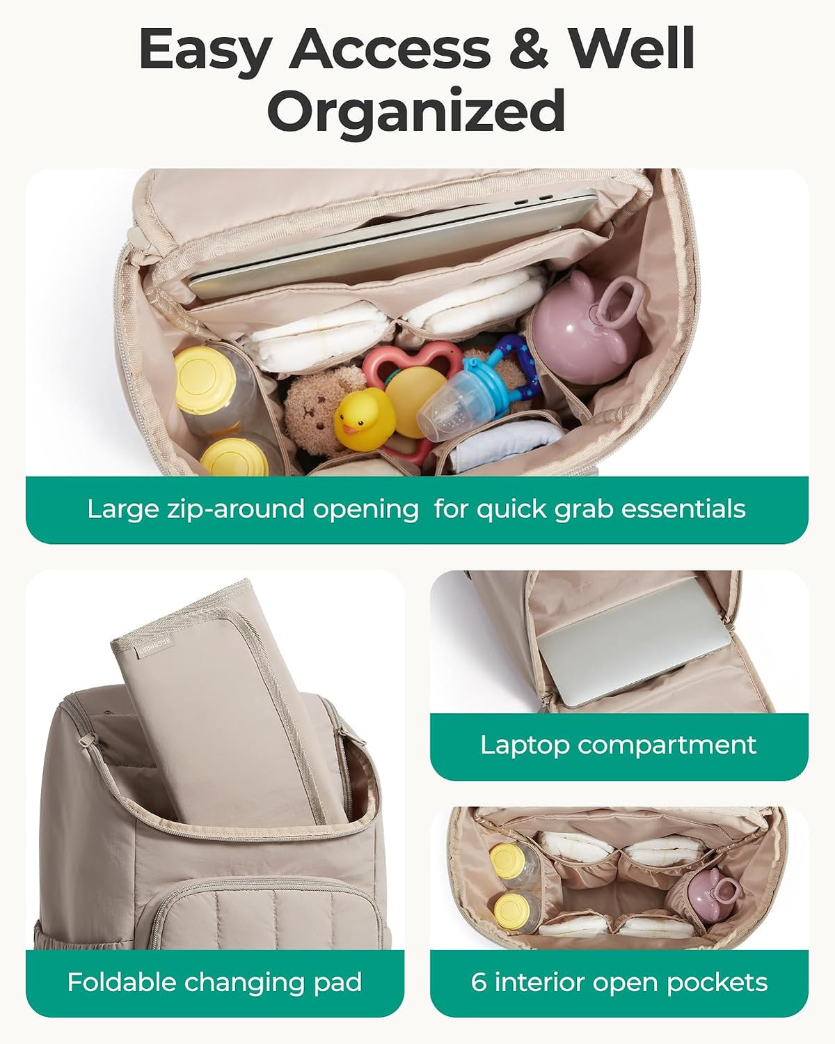 Diaper Bag Backpack with Changing Pad, Insulated Bottle Holders