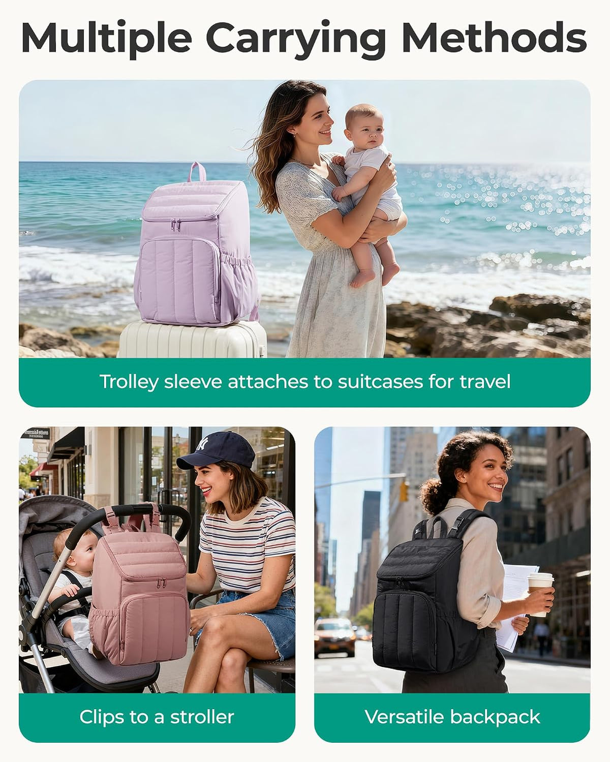 Diaper Bag Backpack with Changing Pad, Insulated Bottle Holders