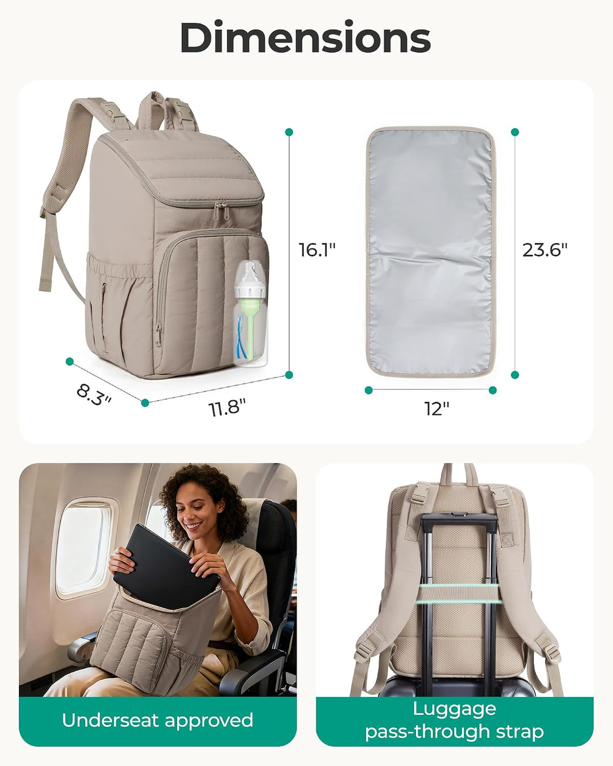Diaper Bag Backpack with Changing Pad, Insulated Bottle Holders