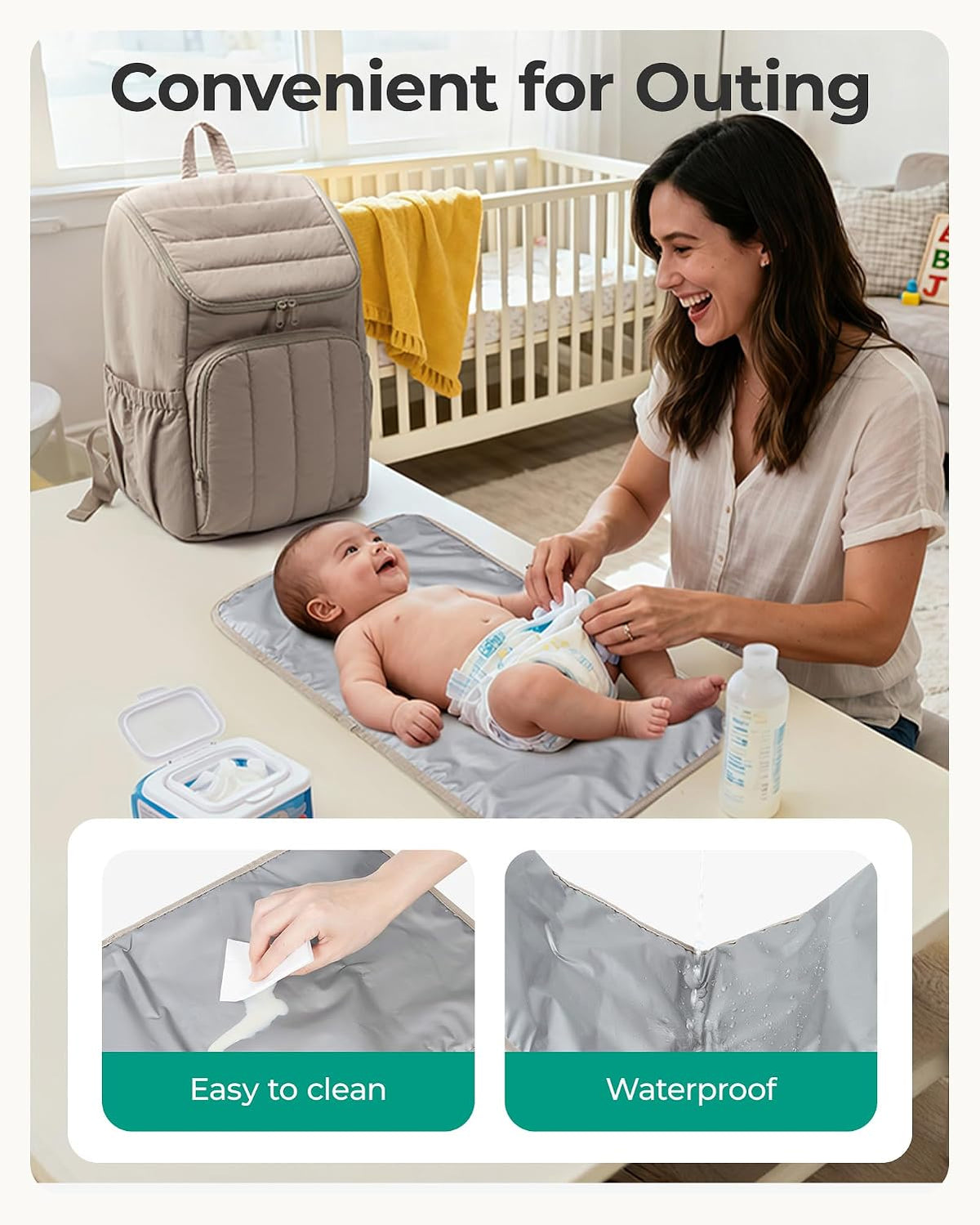 Diaper Bag Backpack with Changing Pad, Insulated Bottle Holders