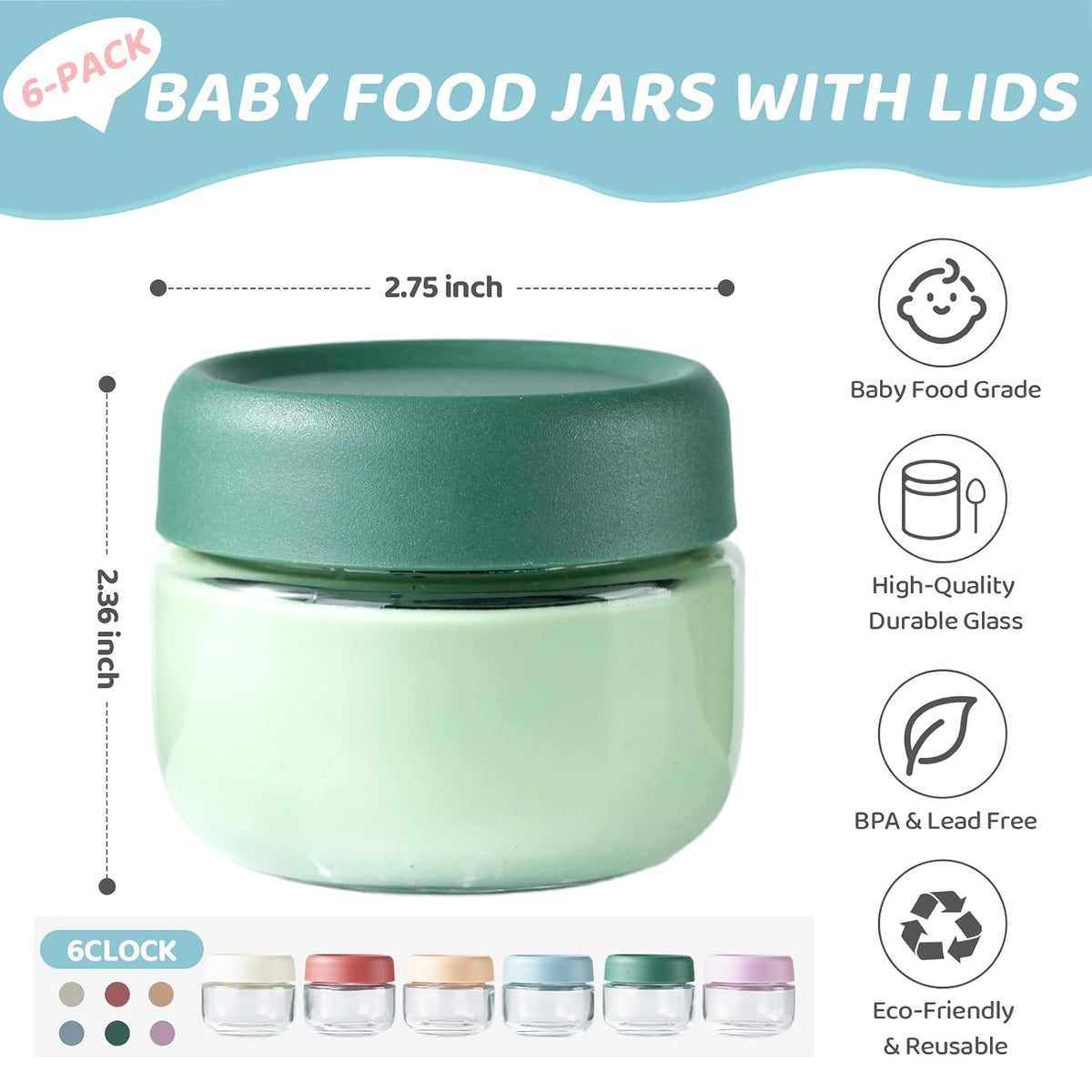 Glass Baby Food Storage Containers, Baby Food Jars, Small Glass Containers with Lids, 4 oz Leakproof Baby Food Storage Containers, BPA Free Microwave/Freezer/Dishwasher Safe, Kids Spoon Fork