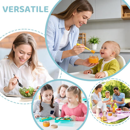 Glass Baby Food Storage Containers, Baby Food Jars, Small Glass Containers with Lids, 4 oz Leakproof Baby Food Storage Containers, BPA Free Microwave/Freezer/Dishwasher Safe, Kids Spoon Fork