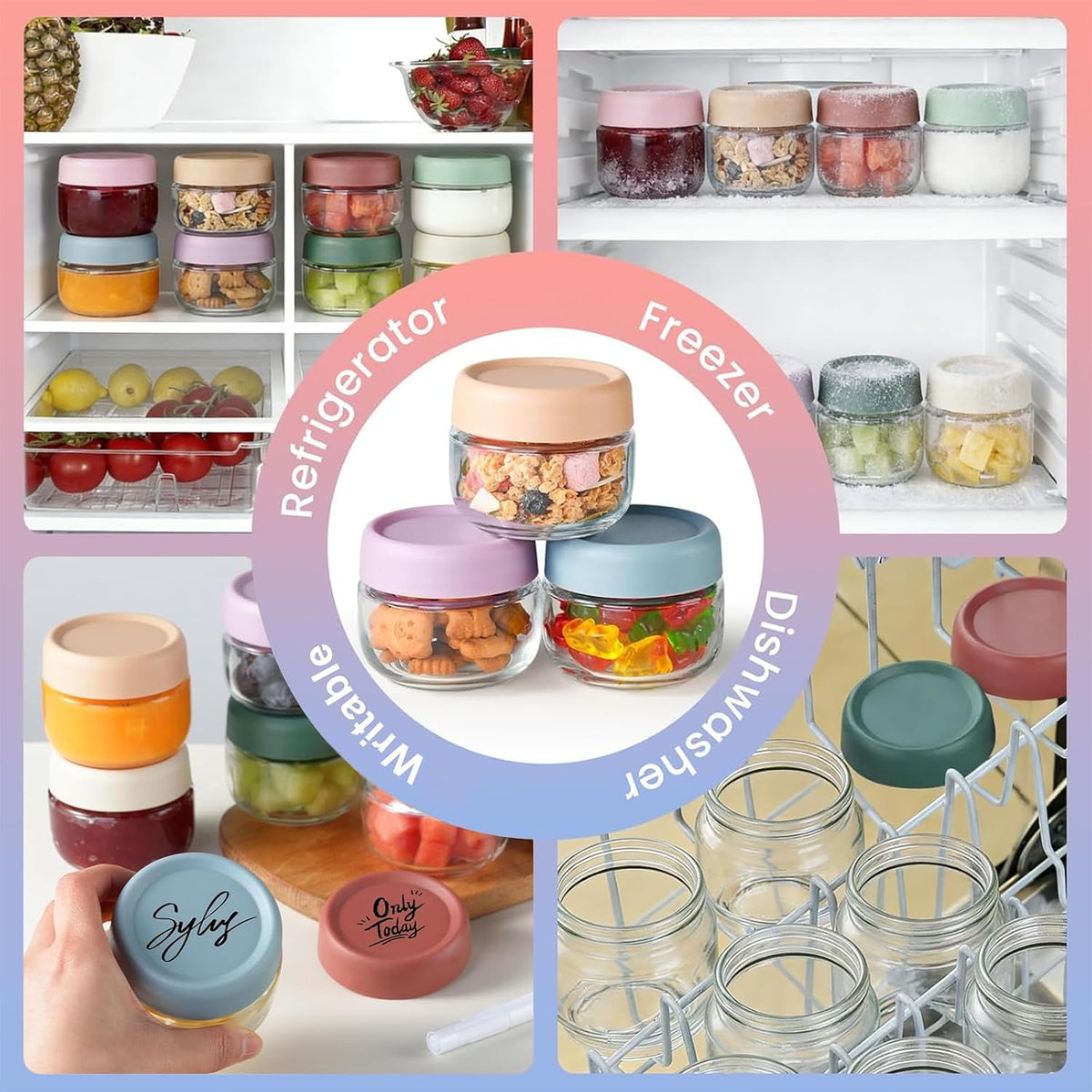 Glass Baby Food Storage Containers, Baby Food Jars, Small Glass Containers with Lids, 4 oz Leakproof Baby Food Storage Containers, BPA Free Microwave/Freezer/Dishwasher Safe, Kids Spoon Fork