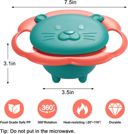 Magic Gyro Bowl 360 Degree Rotate Spill-Proof Bowls with Lid Plastic Creative Dishes Practice Feeding Bowls