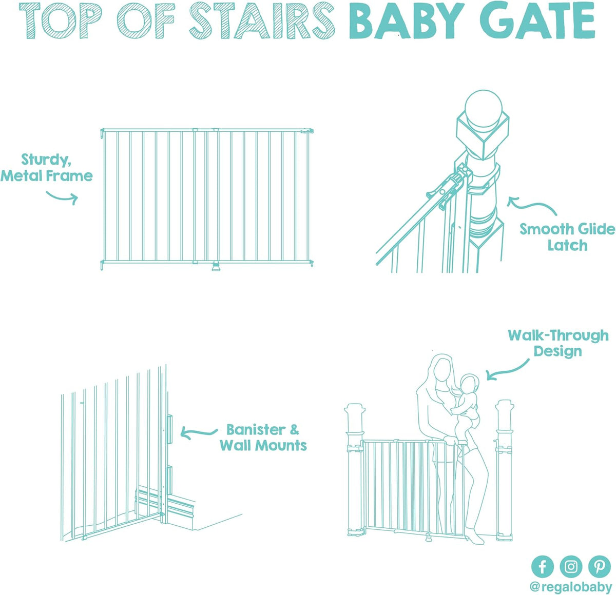 Safety 29"-43" Extra Wide Baby Gate for Top of Stairs & Dooways