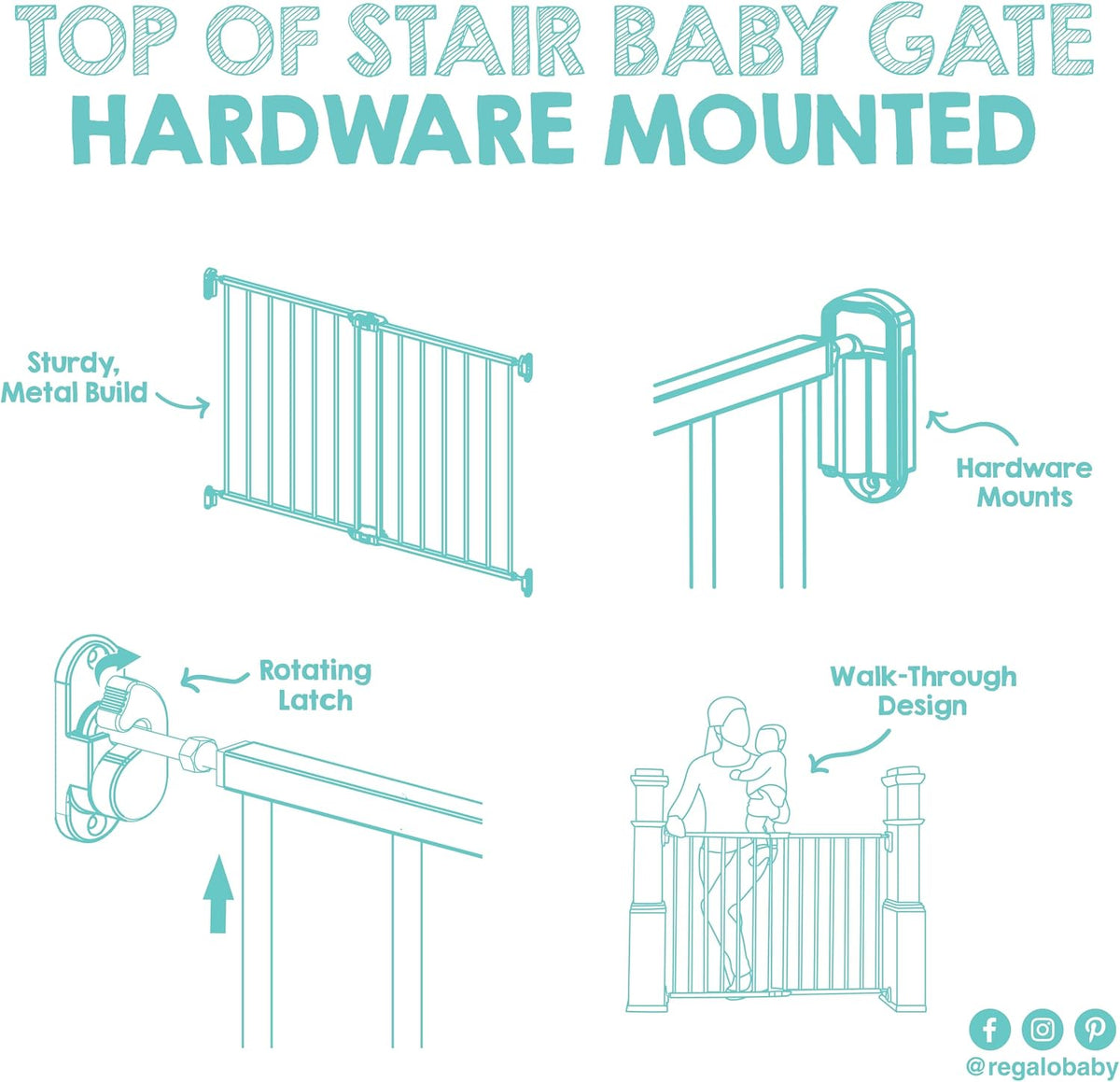 Safety 29"-43" Extra Wide Baby Gate for Top of Stairs & Dooways