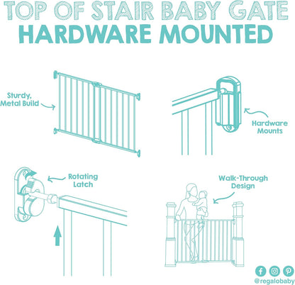 Safety 29"-43" Extra Wide Baby Gate for Top of Stairs & Dooways