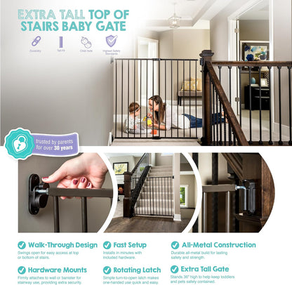 Safety 29"-43" Extra Wide Baby Gate for Top of Stairs & Dooways