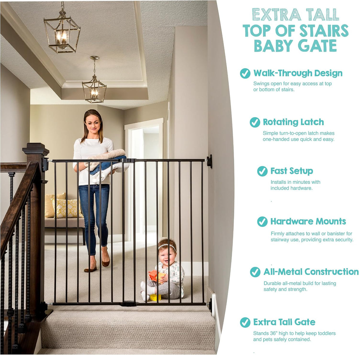 Safety 29"-43" Extra Wide Baby Gate for Top of Stairs & Dooways