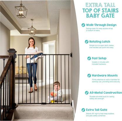 Safety 29"-43" Extra Wide Baby Gate for Top of Stairs & Dooways