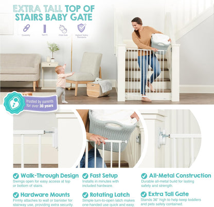 Safety 29"-43" Extra Wide Baby Gate for Top of Stairs & Dooways