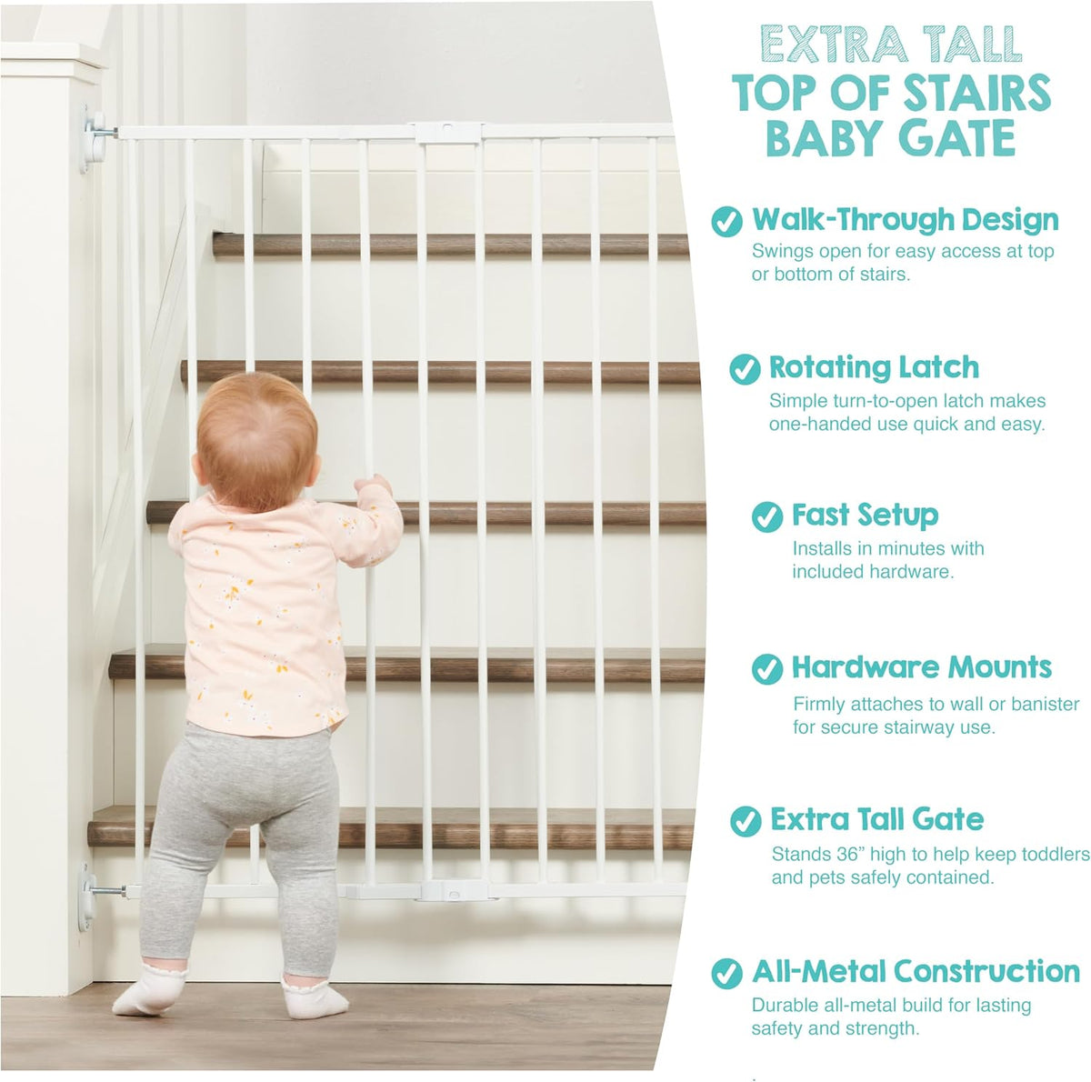 Safety 29"-43" Extra Wide Baby Gate for Top of Stairs & Dooways