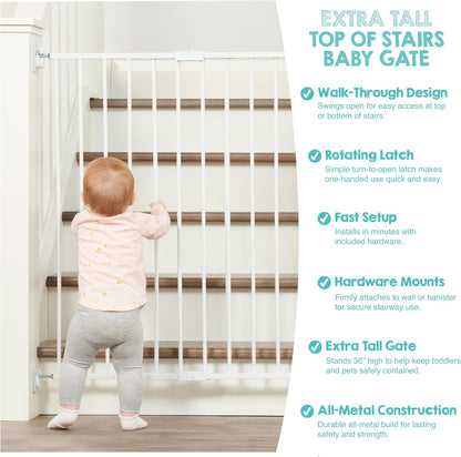 Safety 29"-43" Extra Wide Baby Gate for Top of Stairs & Dooways