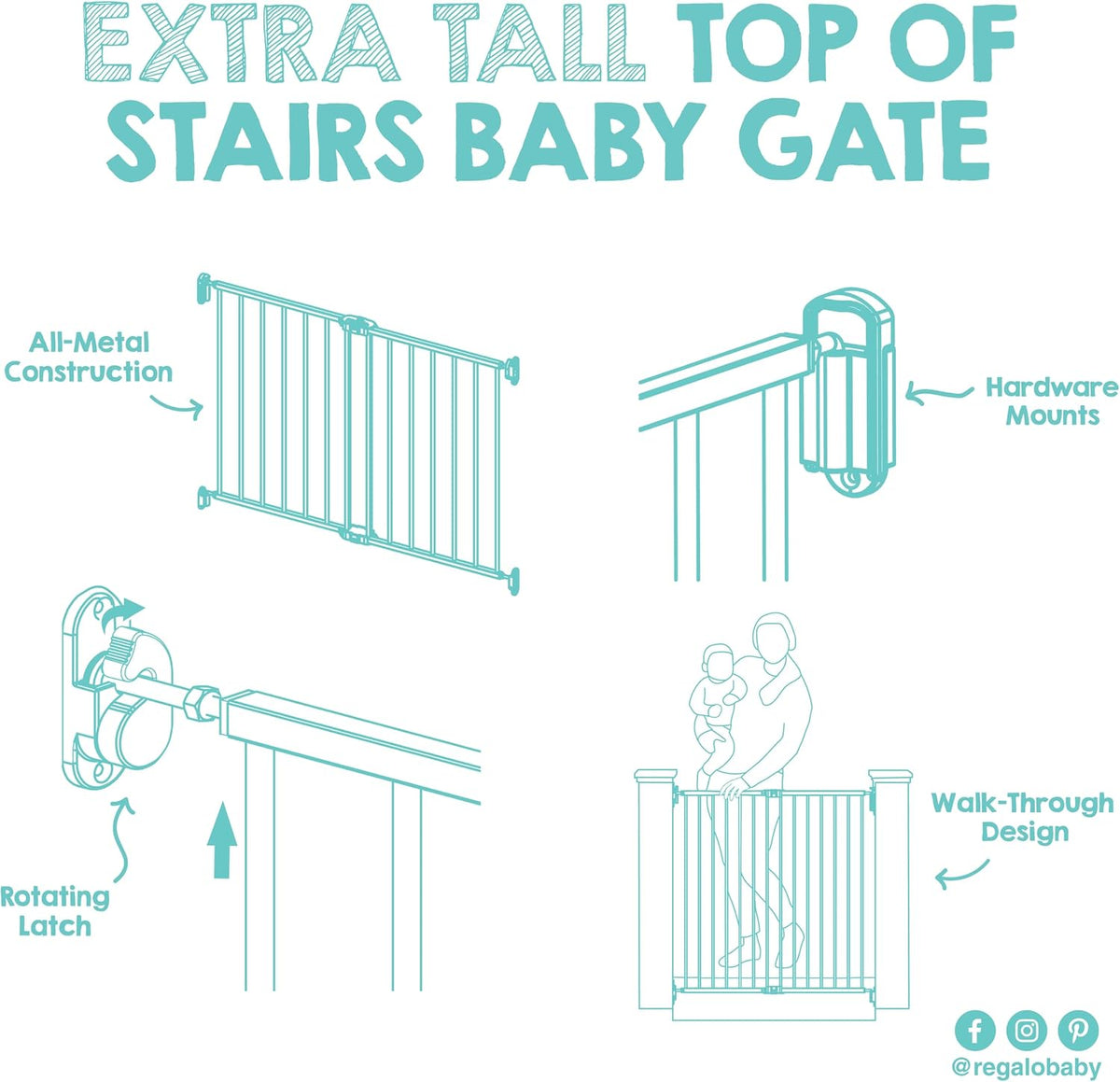 Safety 29"-43" Extra Wide Baby Gate for Top of Stairs & Dooways