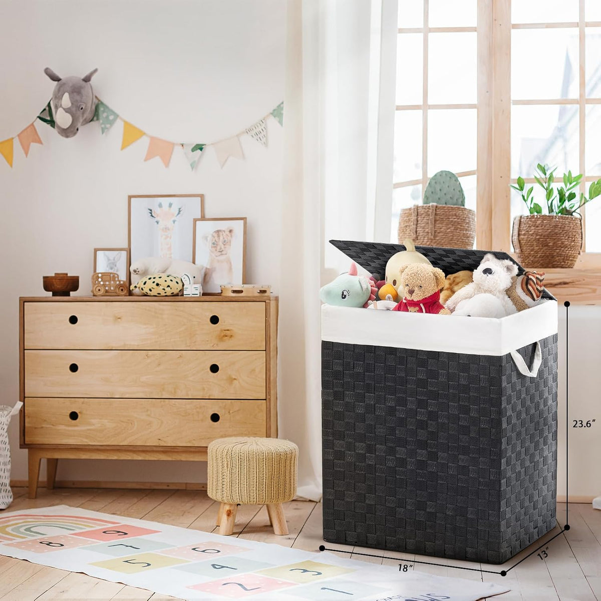 Handwoven Laundry Basket Hamper with Removable Liner Bag and Lid