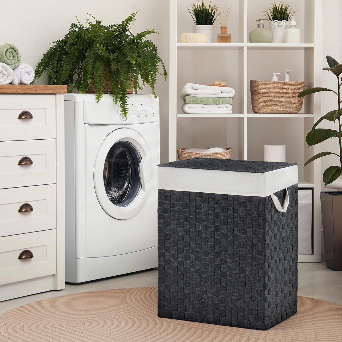 Handwoven Laundry Basket Hamper with Removable Liner Bag and Lid