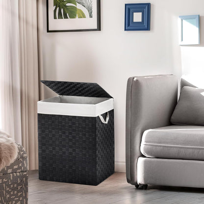 Handwoven Laundry Basket Hamper with Removable Liner Bag and Lid