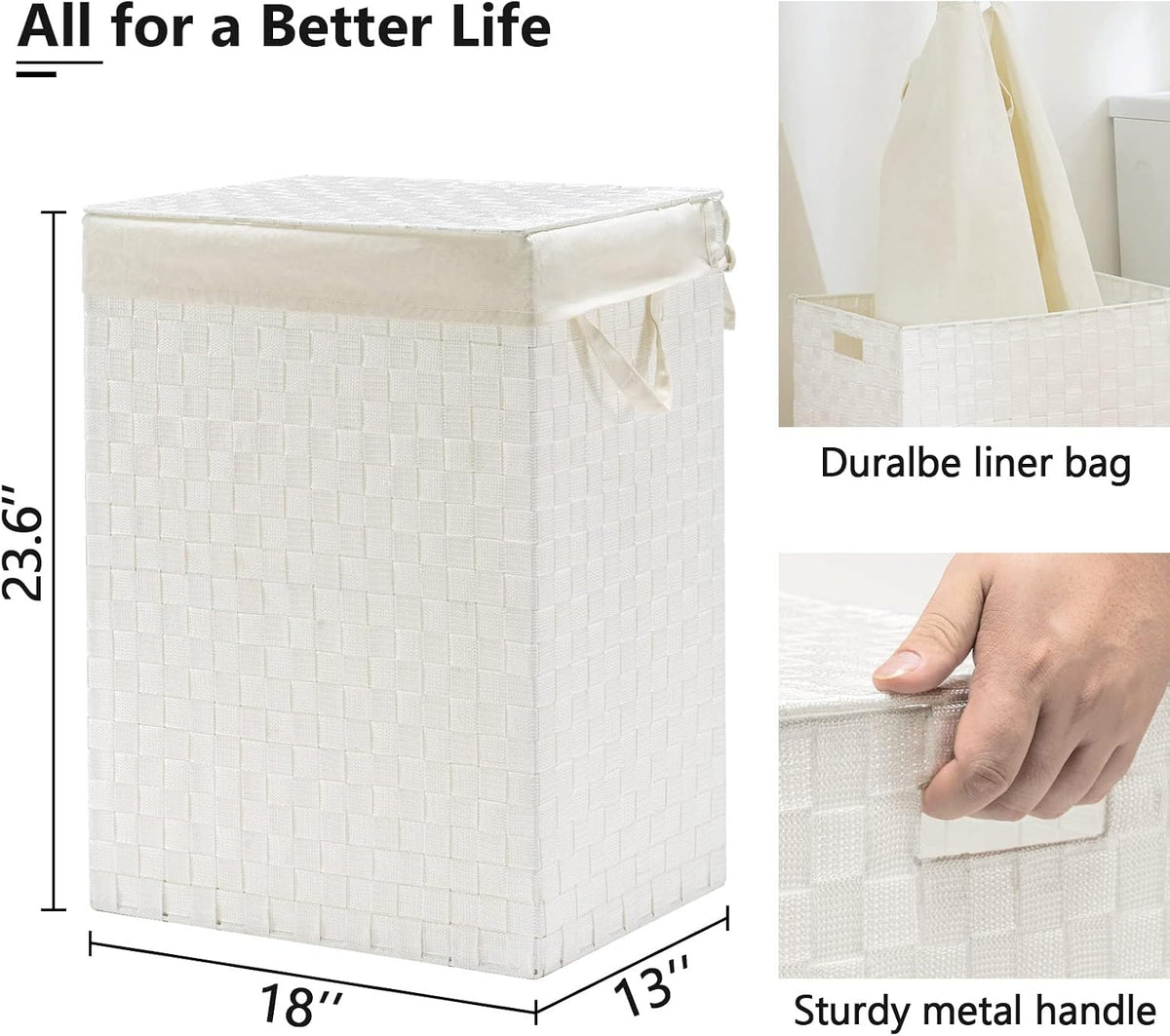 Handwoven Laundry Basket Hamper with Removable Liner Bag and Lid