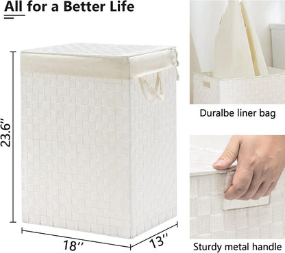 Handwoven Laundry Basket Hamper with Removable Liner Bag and Lid