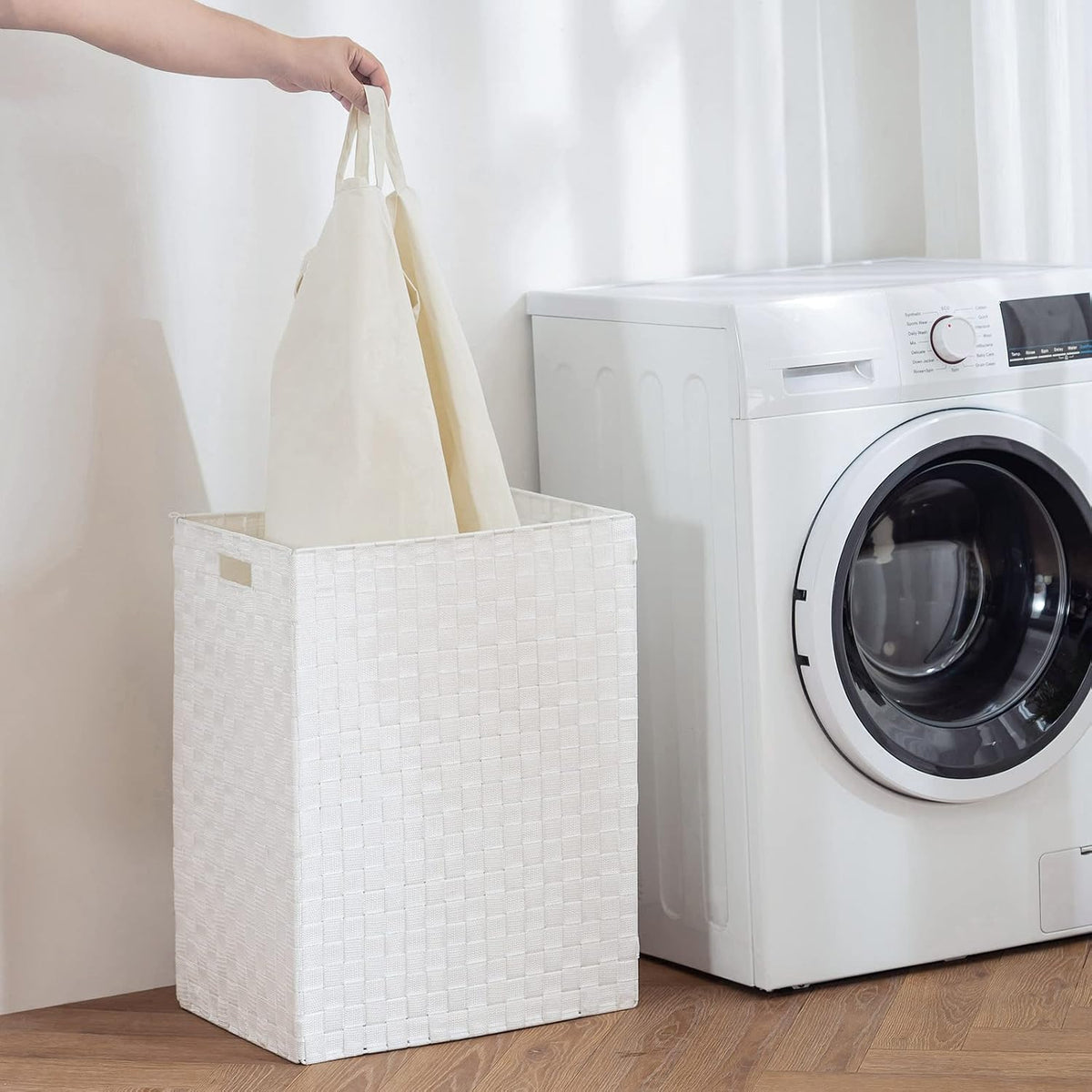 Handwoven Laundry Basket Hamper with Removable Liner Bag and Lid