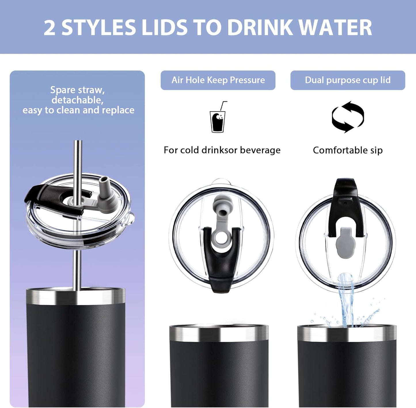 Triple-Insulated Tumblers - Stainless Steel with Lid and Straw, 12 oz Water Bottle, Stainless Steel Cups, Coffee Travel Mug for Home & Office