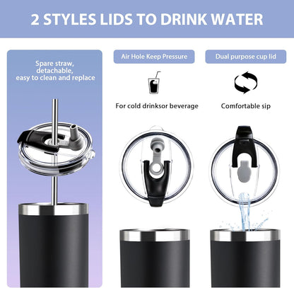 Triple-Insulated Tumblers - Stainless Steel with Lid and Straw, 12 oz Water Bottle, Stainless Steel Cups, Coffee Travel Mug for Home & Office
