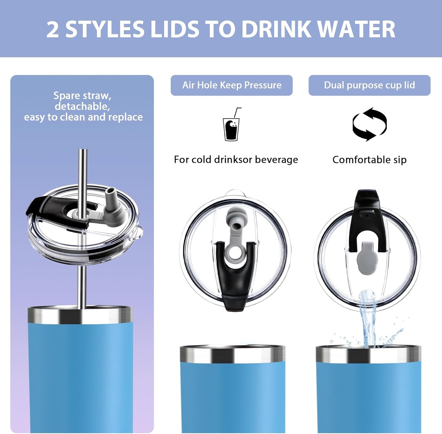 Triple-Insulated Tumblers - Stainless Steel with Lid and Straw, 12 oz Water Bottle, Stainless Steel Cups, Coffee Travel Mug for Home & Office