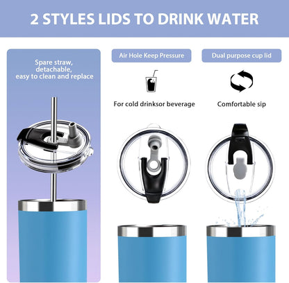 Triple-Insulated Tumblers - Stainless Steel with Lid and Straw, 12 oz Water Bottle, Stainless Steel Cups, Coffee Travel Mug for Home & Office