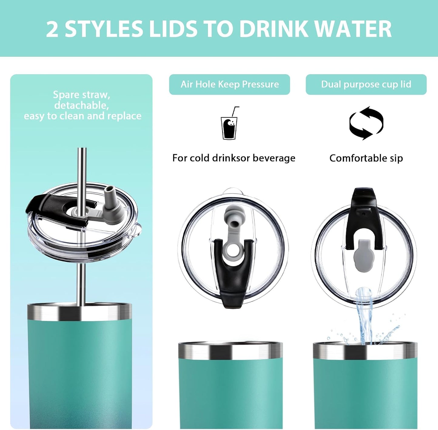 Triple-Insulated Tumblers - Stainless Steel with Lid and Straw, 12 oz Water Bottle, Stainless Steel Cups, Coffee Travel Mug for Home & Office