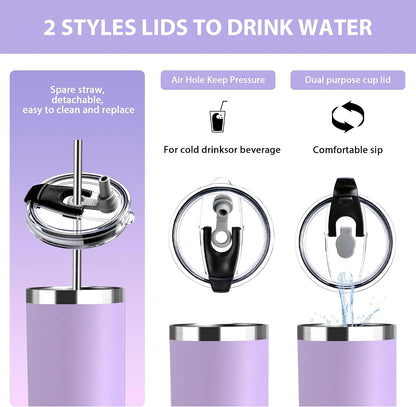 Triple-Insulated Tumblers - Stainless Steel with Lid and Straw, 12 oz Water Bottle, Stainless Steel Cups, Coffee Travel Mug for Home & Office