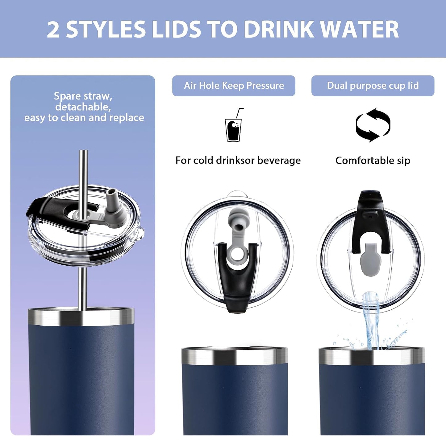 Triple-Insulated Tumblers - Stainless Steel with Lid and Straw, 12 oz Water Bottle, Stainless Steel Cups, Coffee Travel Mug for Home & Office