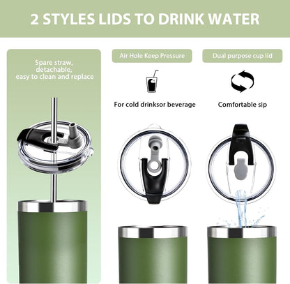 Triple-Insulated Tumblers - Stainless Steel with Lid and Straw, 12 oz Water Bottle, Stainless Steel Cups, Coffee Travel Mug for Home & Office