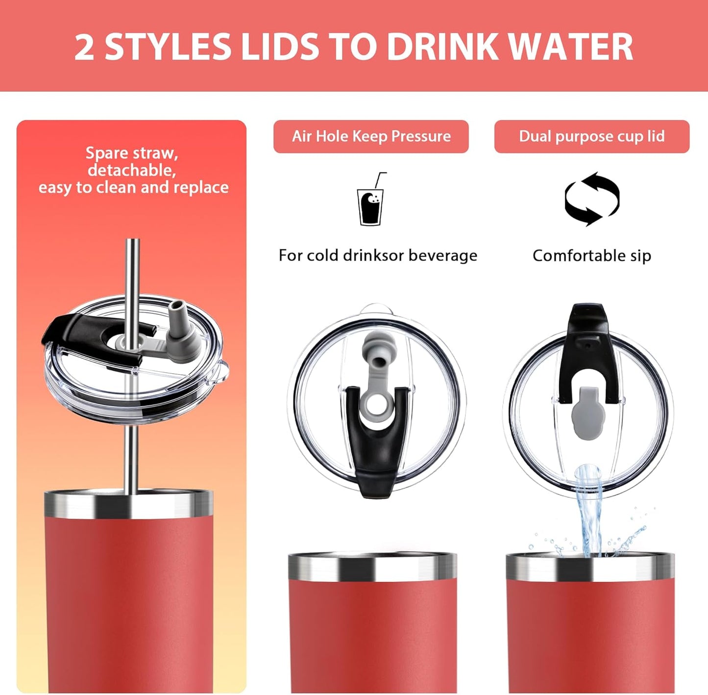 Triple-Insulated Tumblers - Stainless Steel with Lid and Straw, 12 oz Water Bottle, Stainless Steel Cups, Coffee Travel Mug for Home & Office
