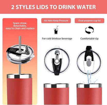 Triple-Insulated Tumblers - Stainless Steel with Lid and Straw, 12 oz Water Bottle, Stainless Steel Cups, Coffee Travel Mug for Home & Office