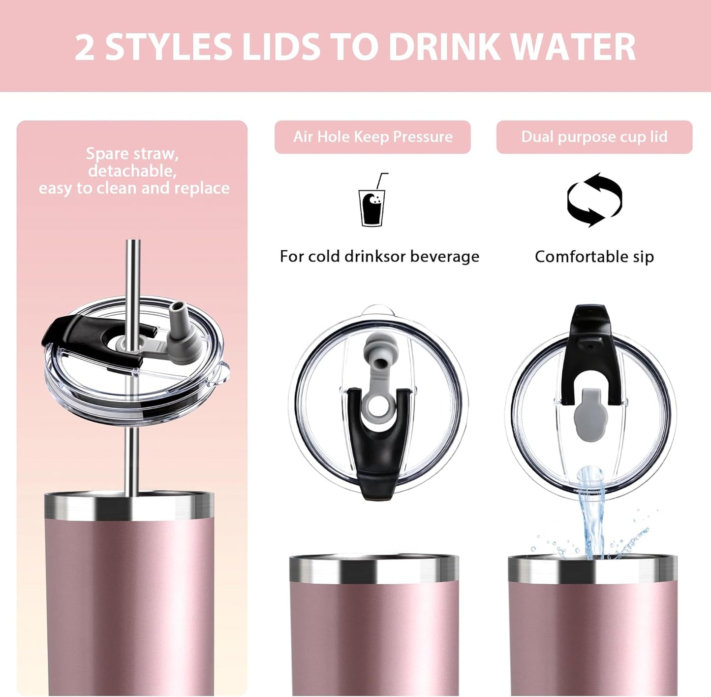 Triple-Insulated Tumblers - Stainless Steel with Lid and Straw, 12 oz Water Bottle, Stainless Steel Cups, Coffee Travel Mug for Home & Office
