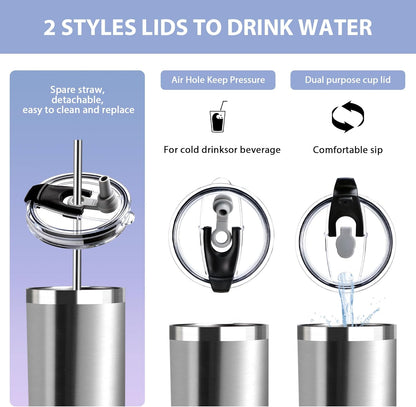 Triple-Insulated Tumblers - Stainless Steel with Lid and Straw, 12 oz Water Bottle, Stainless Steel Cups, Coffee Travel Mug for Home & Office