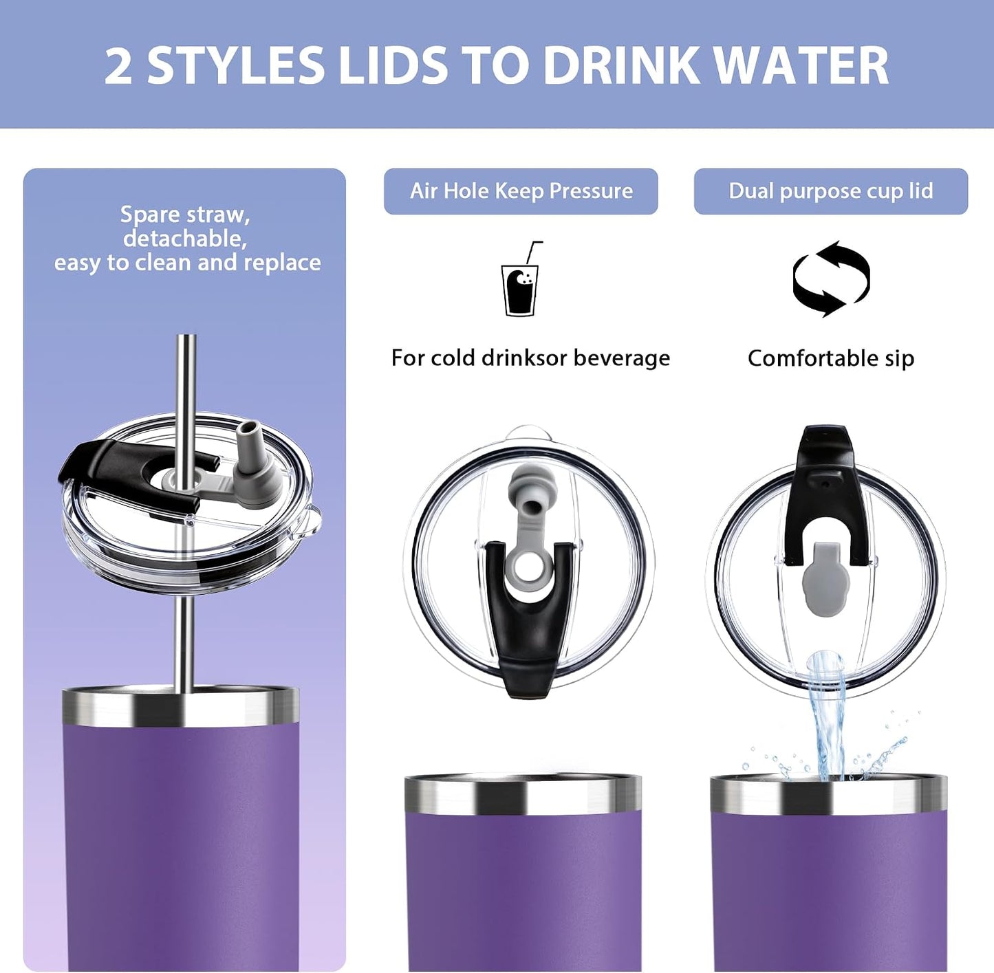 Triple-Insulated Tumblers - Stainless Steel with Lid and Straw, 12 oz Water Bottle, Stainless Steel Cups, Coffee Travel Mug for Home & Office