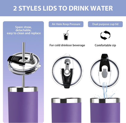 Triple-Insulated Tumblers - Stainless Steel with Lid and Straw, 12 oz Water Bottle, Stainless Steel Cups, Coffee Travel Mug for Home & Office