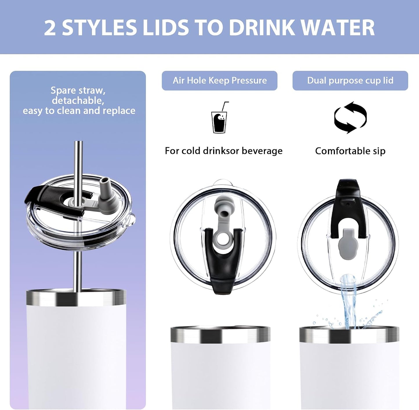 Triple-Insulated Tumblers - Stainless Steel with Lid and Straw, 12 oz Water Bottle, Stainless Steel Cups, Coffee Travel Mug for Home & Office