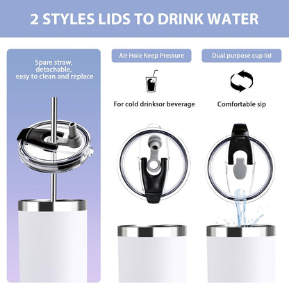Triple-Insulated Tumblers - Stainless Steel with Lid and Straw, 12 oz Water Bottle, Stainless Steel Cups, Coffee Travel Mug for Home & Office