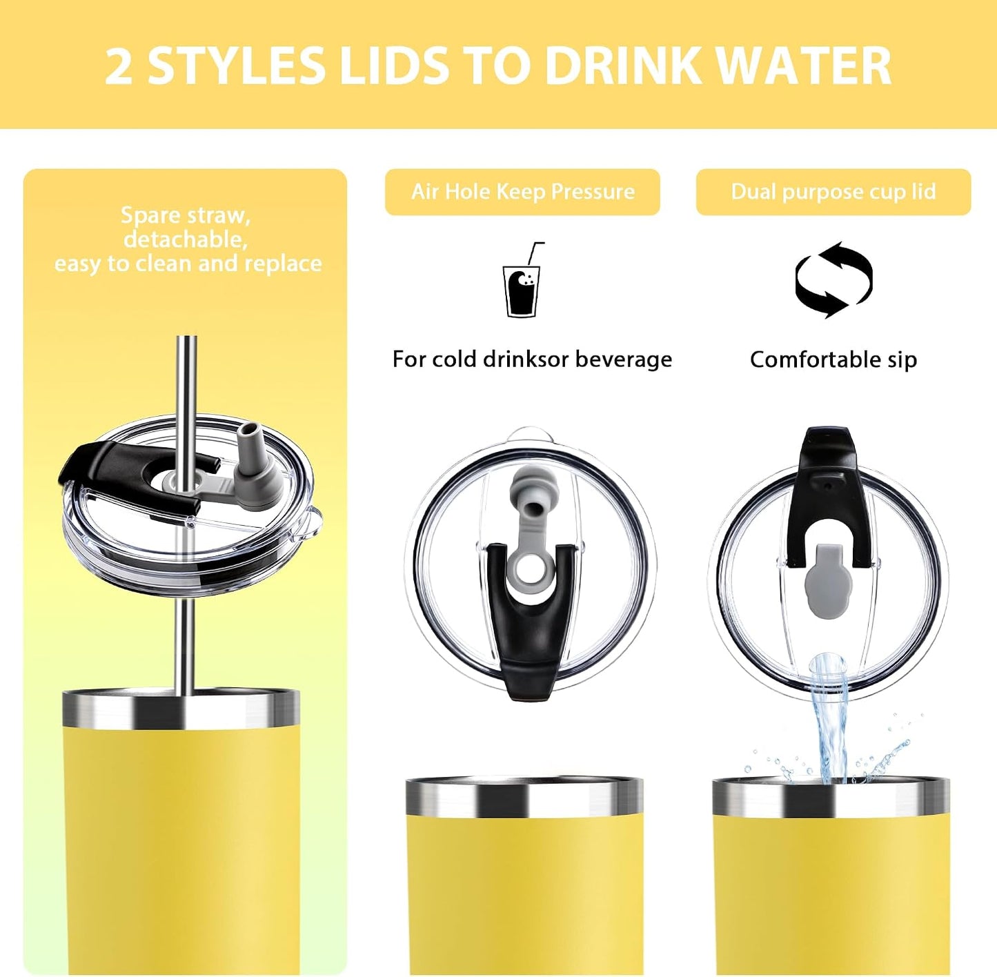 Triple-Insulated Tumblers - Stainless Steel with Lid and Straw, 12 oz Water Bottle, Stainless Steel Cups, Coffee Travel Mug for Home & Office