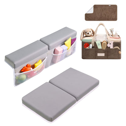Bath Kneeler and Elbow Rest Pad (Grey) and Teddy Diaper Caddy with Changing Pad (Taupe) Bundle