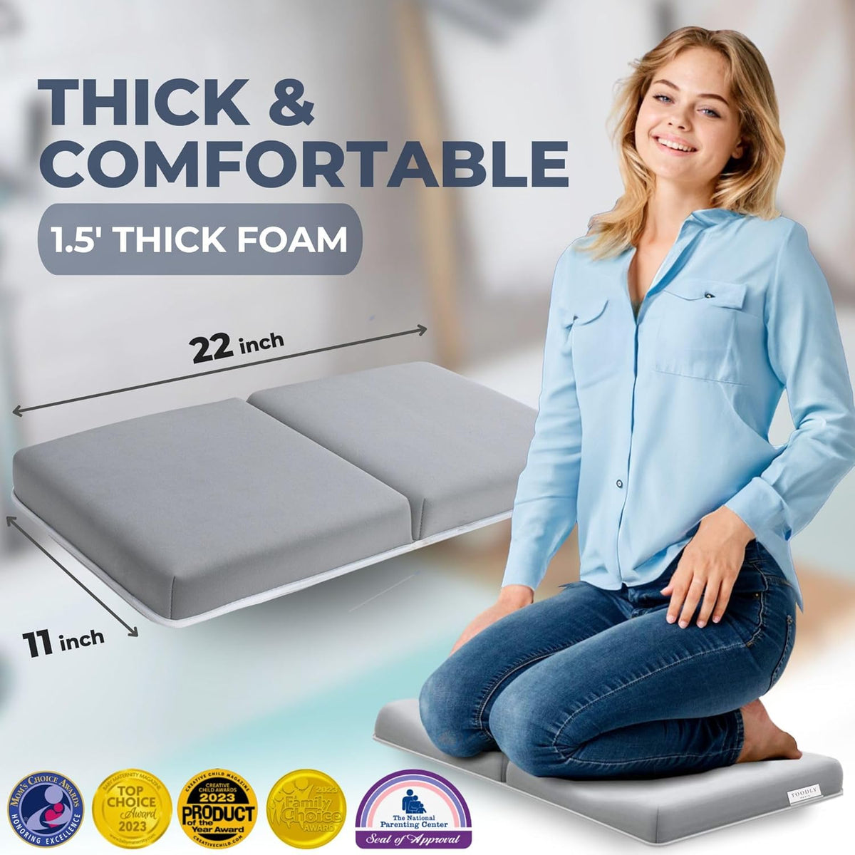 Bath Kneeler and Elbow Rest Pad (Grey) and Teddy Diaper Caddy with Changing Pad (Taupe) Bundle
