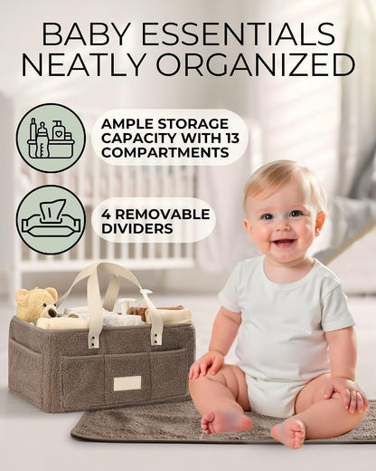 Bath Kneeler and Elbow Rest Pad (Grey) and Teddy Diaper Caddy with Changing Pad (Taupe) Bundle