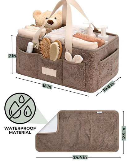 Bath Kneeler and Elbow Rest Pad (Grey) and Teddy Diaper Caddy with Changing Pad (Taupe) Bundle