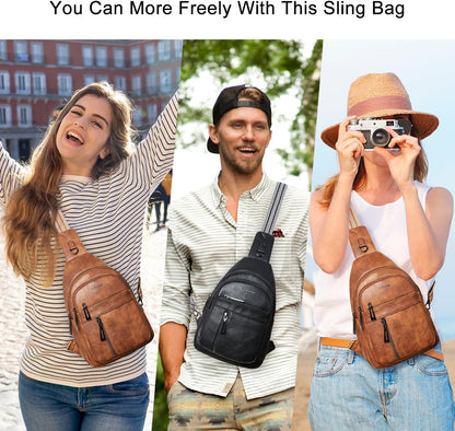 7L Sling Bag For Women Men Backpack Fanny Pack Crossbody Chest Travel Shoulder Belt Bags Purse Handbag PU Leather