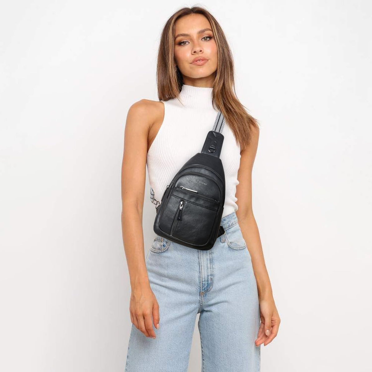 7L Sling Bag For Women Men Backpack Fanny Pack Crossbody Chest Travel Shoulder Belt Bags Purse Handbag PU Leather
